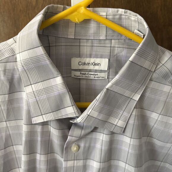 Calvin Klein FreshComfort Stretch LS Wrinkle Free Dress Shirt Gray Men's Sz 2XL - Picture 2 of 4